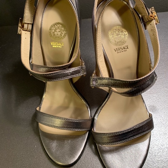 Versace Metallic Heeled Sandals - Picture 6 of 8